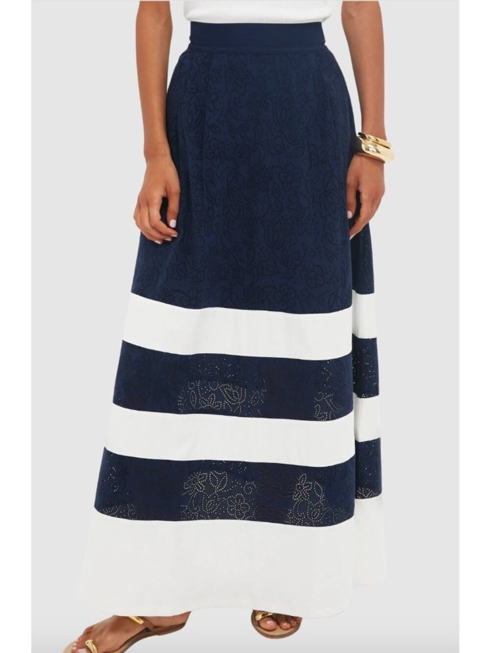 NWT TUCKERNUCK Blue White Stripe Kit Lace Eyelet Maxi Skirt Size Small